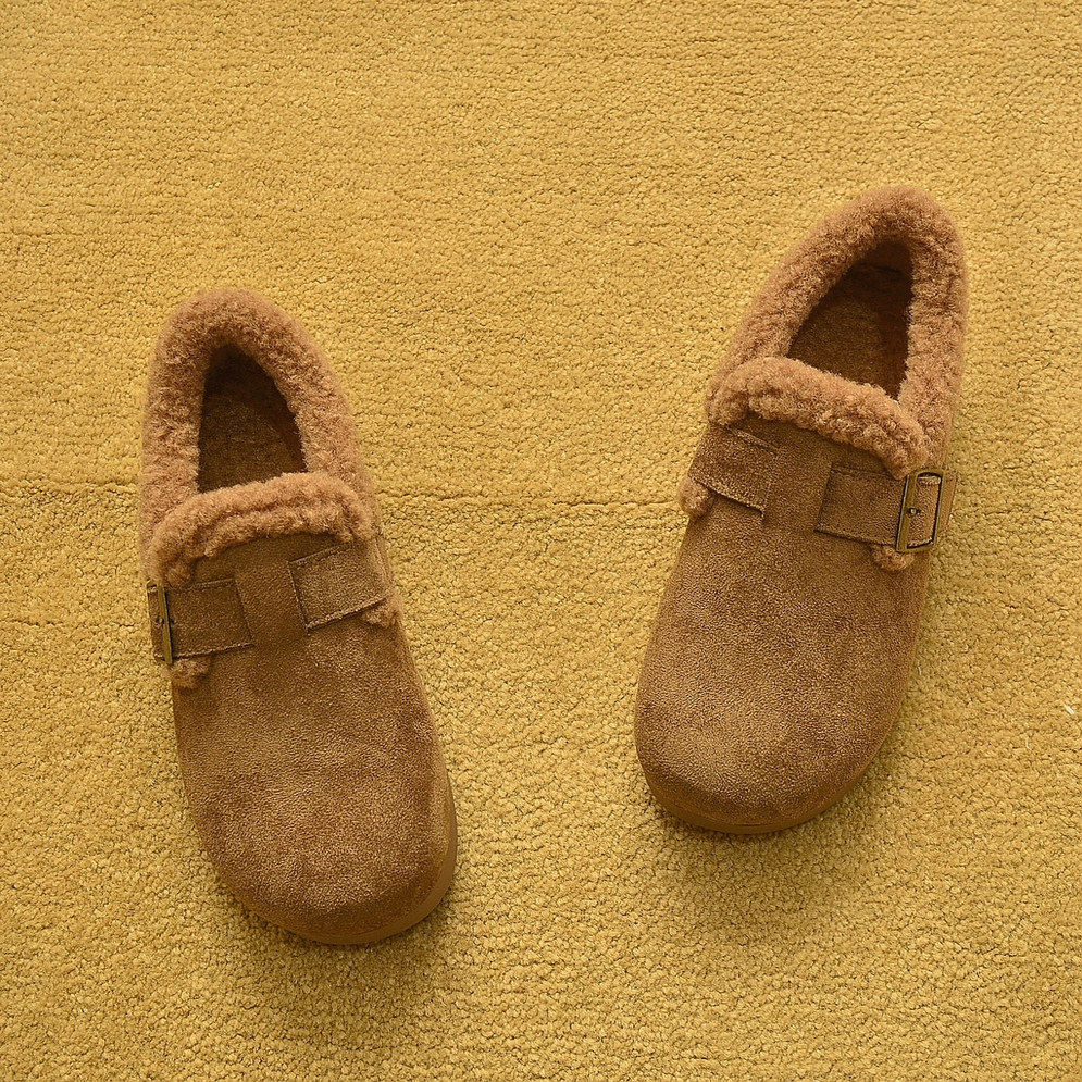 包邮2025新款外贸冬季羊羔毛真皮勃肯鞋豆豆鞋乐福鞋平底棉鞋女鞋,女鞋,乐福鞋（豆豆鞋）,淘宝优惠券,粉丝福利购,淘宝优惠卷