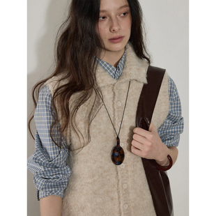 米色高领针织马甲外套女秋冬叠穿内搭无袖背心开衫翻领羊毛衫上衣