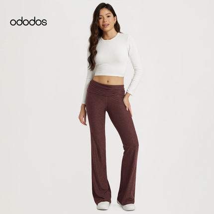 ododos 女士喇叭裤低腰瑜伽裤紧身裤折叠腰头裤子显瘦休闲运动裤
