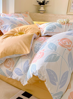 100%全棉印花四件套AB版小清新1.2/1.5/1.8/2m床上用品纯棉4件套