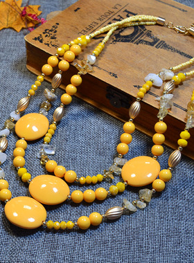 高档粉色水晶甜美风多层毛衣链