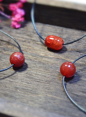 本命年红色圆珠吊坠玛瑙项链复古短款锁骨链简单大方颈链闺蜜礼物