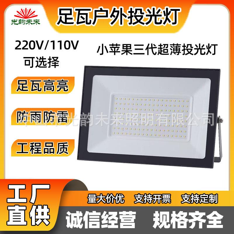 跨境小苹果投光灯超薄户外防水家用庭院大功率110V100W200W泛光灯