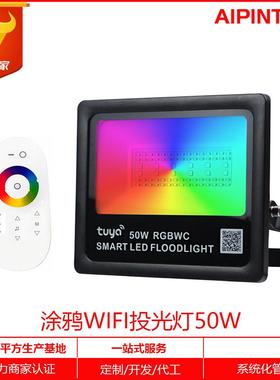 ZIGBEE涂鸦智能WiFi50W投光灯RGBWC全彩带遥控IP66防水泛光灯220V