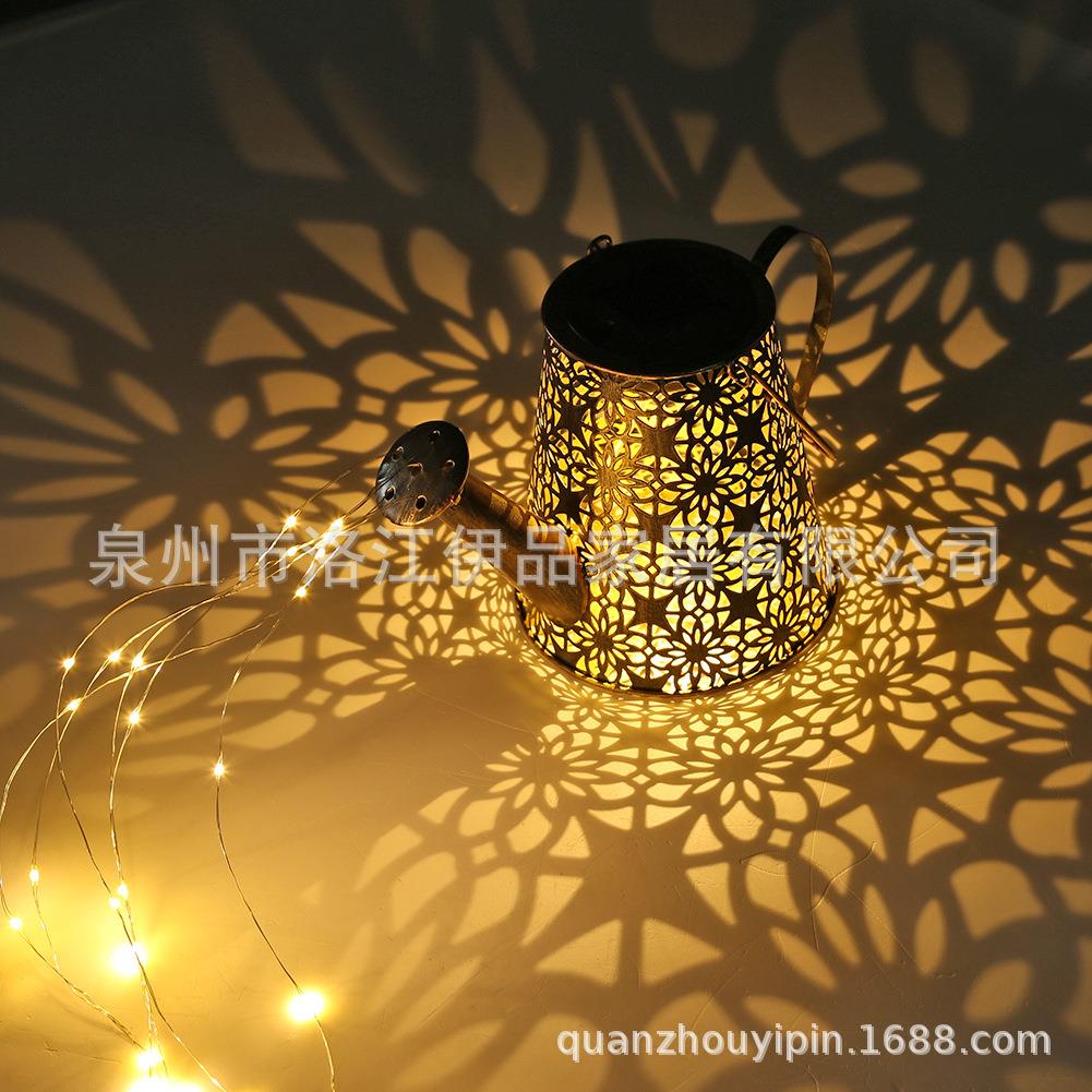 太阳能灯园艺防水花园装饰灯铁件水壶带牧羊勾地插投光灯