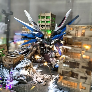 木石万代自由鱼缸小米废墟高达战损城市场景破镜战损mg机甲成品