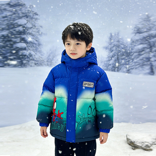 连帽上衣男孩外套 加厚保暖短款 蜘ZHU侠男童羽绒服2025新款 冬季