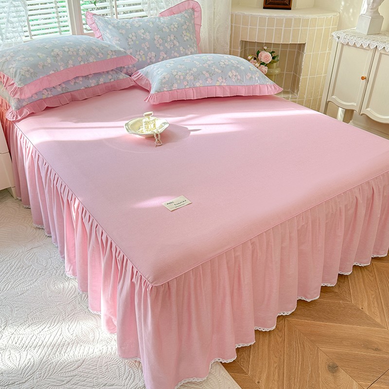 全棉纯色花边床裙款四季通用