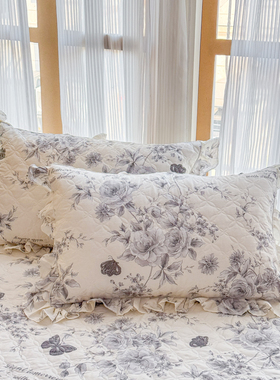 甜美碎花夹棉枕套一对装白色荷叶边可拆洗高级感全棉枕套加厚保暖