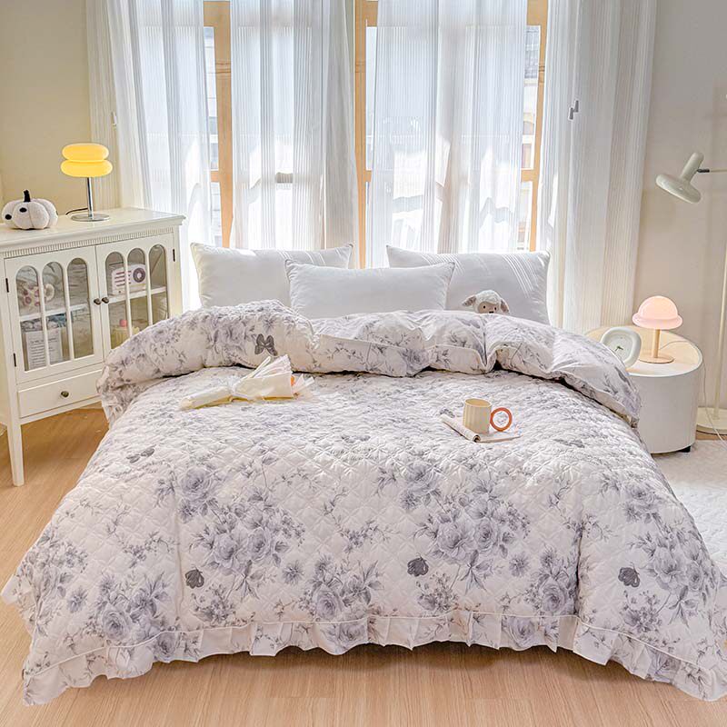 韩版夹棉花边被套单件卡通全棉加厚被套纯棉加棉被单绗缝被罩两用