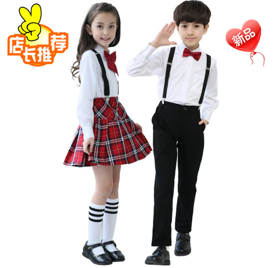 男童纯棉蓝色学生演出校服裤子