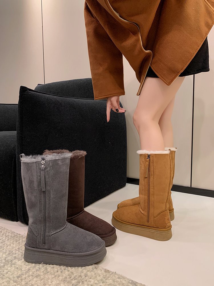 洋气厚底增高雪地靴女2025新款冬季加绒加厚东北棉鞋保暖长筒棉靴