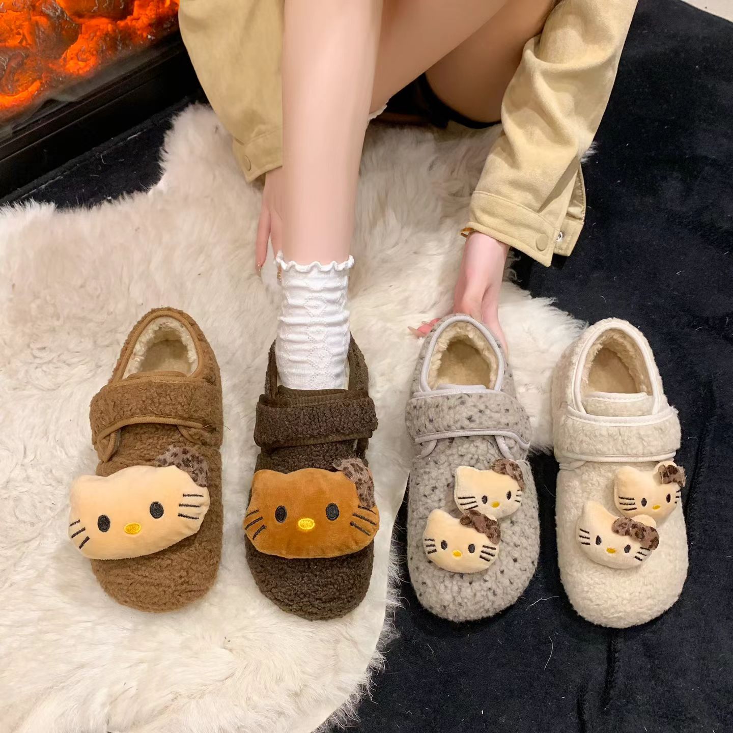 洋气毛毛鞋软萌可爱卡通加绒勃肯鞋女2025新款冬季东北棉鞋雪地靴