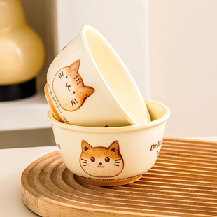 吐司猫陶瓷碗盘釉下彩餐具家用可爱奶油风米饭碗卡通泡面碗