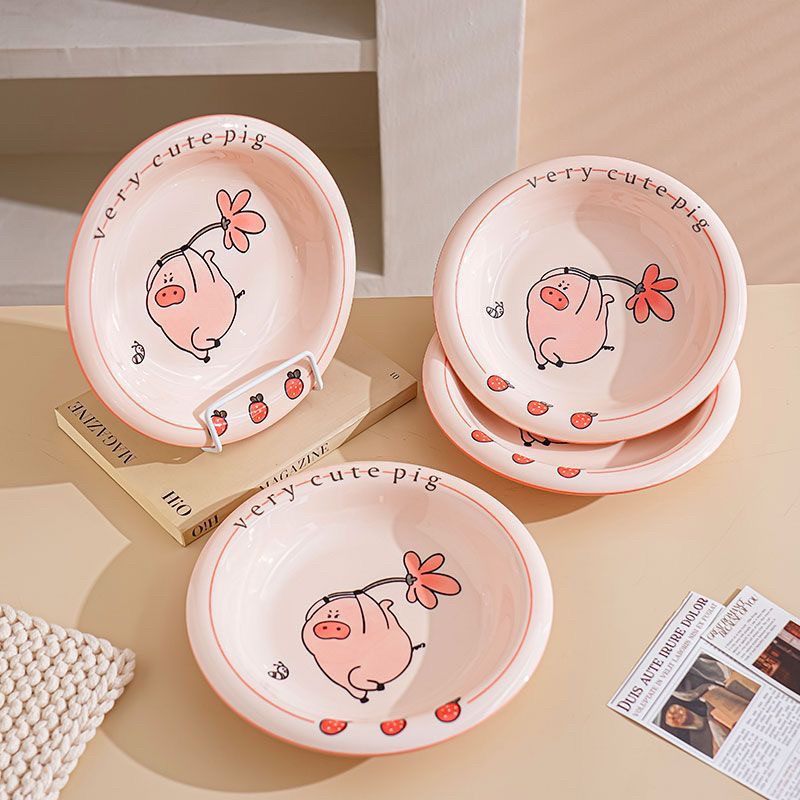 釉下彩可爱菜盘套装家用2026新款碗高级感碗盘猪事如意