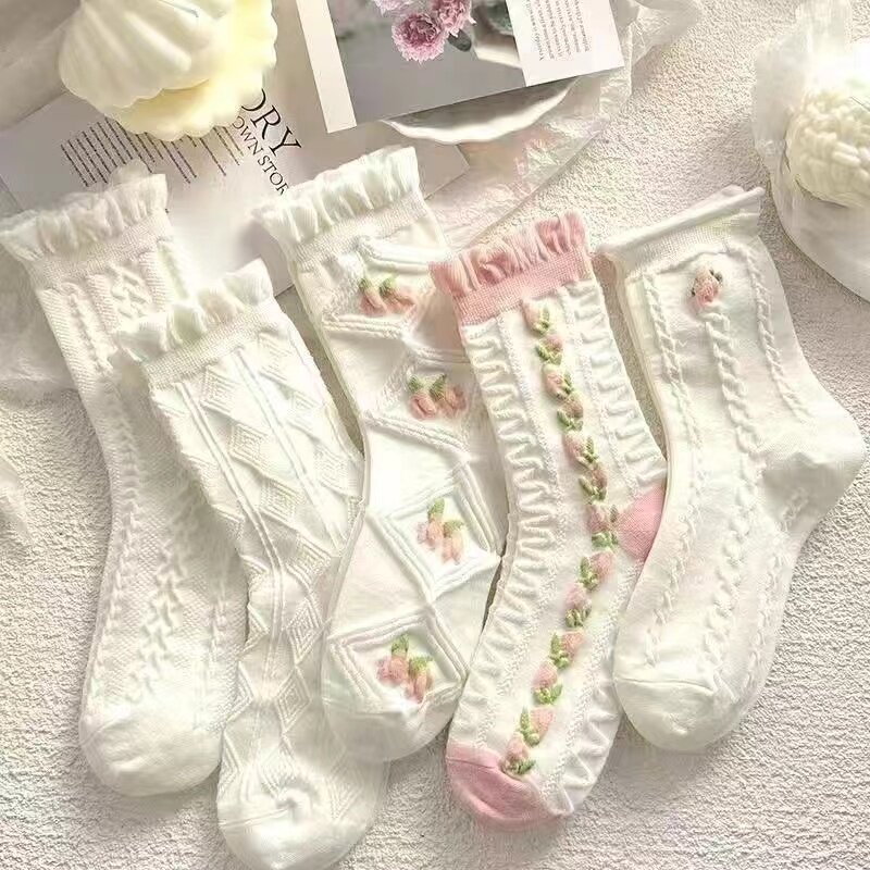 紫卡兔防滑女涤纶公主风中筒新品