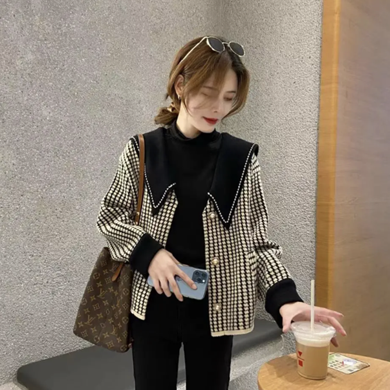 欧货时尚短款千鸟格外套女早秋季小香风宽松气质小个子名媛上衣潮,女装/女士精品,毛针织衫,淘宝优惠券,粉丝福利购,淘宝优惠卷