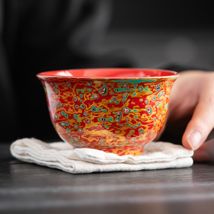 梦南州漆器大漆茶杯螺钿红色主人杯高端茶具喜庆礼品非遗杯子单杯