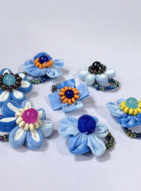 秋冬民族风手工蓝染布艺花朵戒指