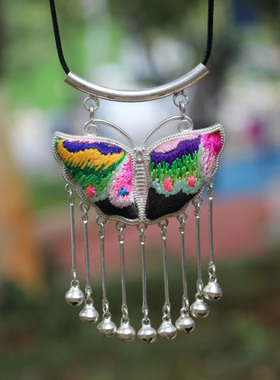 藏银女式老绣片毛衣链