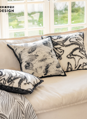 新中式现代ins极简轻奢法式黑白色靠背垫抱枕腰枕套沙发床头客厅