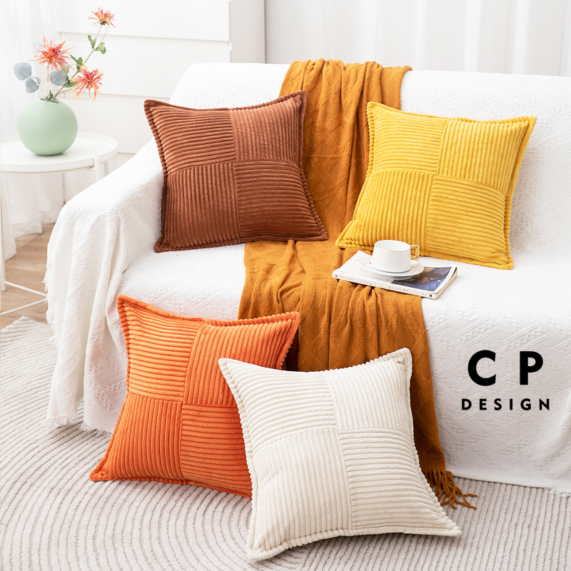 简约现代北欧ins纯色立体十字柔滑绒布靠垫抱枕套沙发床头办公室