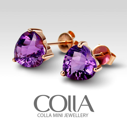 紫晶18k玫瑰金千禧切工心形耳饰