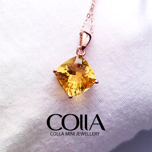 黄晶925银彩色宝石烟花锁骨项链