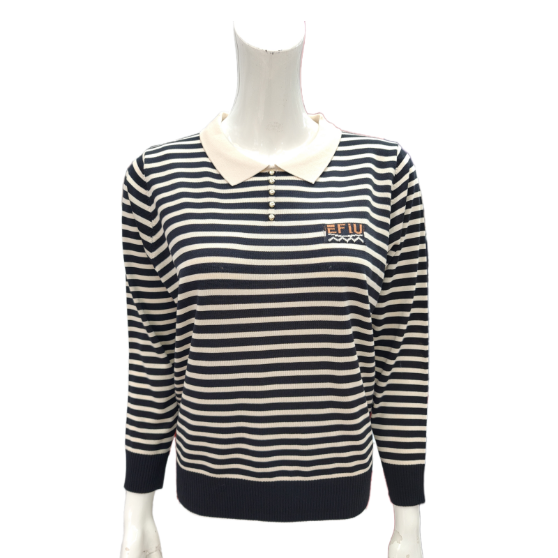 中年女装长袖t恤条纹针织衫上衣