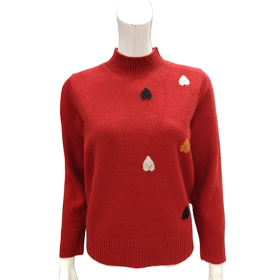 秋冬半高领毛衣女爱心套头针织衫