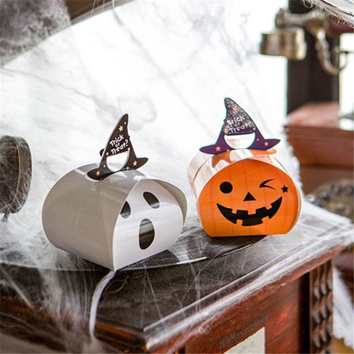 万圣节糖袋白色恐怖幽灵南瓜糖果包装礼盒手提小号纸袋子氛围感