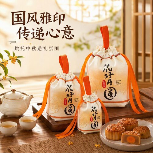中秋节手提袋礼品袋包装袋国风帆布袋月饼伴手礼节日送礼帆布包