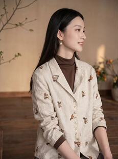 衬衫 REHAI 休闲西装 舒适提花亚麻棉刺绣上衣简约直筒裤 小马刺绣