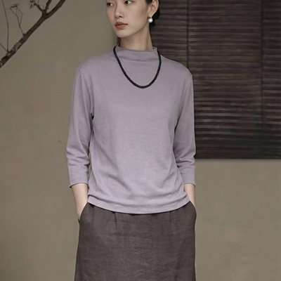 REHAI 山-2590舒适有机棉瑜伽上衣禅意茶服棉麻T