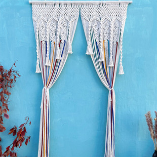 ins手工编织彩色门帘挂毯免打孔玄关隔断帘棉绳流苏卧室门装饰帘