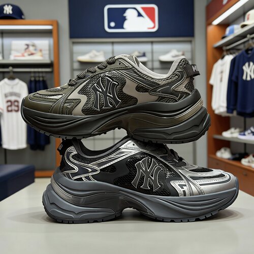 MLB运动鞋专柜新款洋基队NY男女情侣复古撞色厚底网面跑步鞋RNSPE