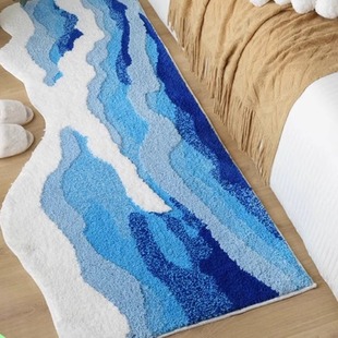 海浪植绒地毯卧室床边毯海浪家用植绒地毯客厅沙发茶几毯