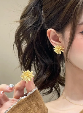 奥特莱斯折扣店撤柜轻奢金色麦穗花朵耳钉设计感outlets女配饰