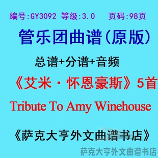 GY3092(3.0级)艾米·怀恩豪斯精选5首Amy Winehouse管乐总谱+分谱