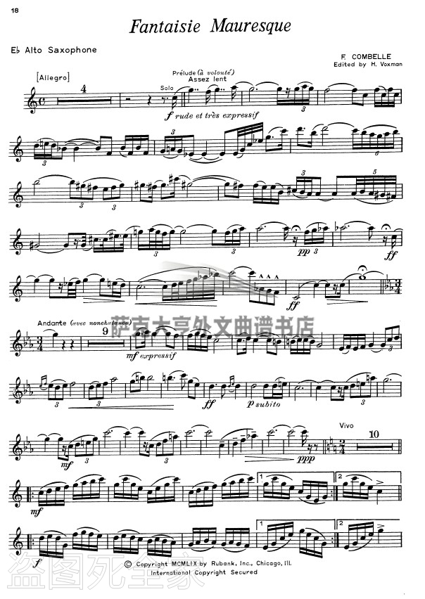 ZS009-萨克斯  科贝利：摩尔人的幻想曲Fantaisie Mauresque