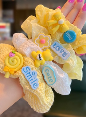 甜美少女黄色大肠发圈可爱花朵小熊发绳森系蝴蝶结头绳可爱发饰品