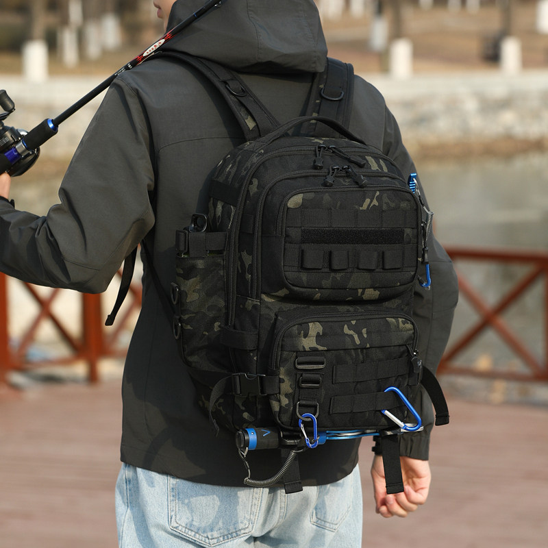 新款1000D户外双肩路亚包多功能大容量旅行登山包钓鱼竿渔具收纳