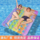 新品 水上运动环保加厚PVC充气浮床圆孔亮片渐变彩虹双人浮排