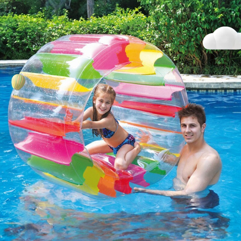 充气水上滚筒球七彩浮动水池滚轮儿童草地爬行玩具步行球乐园亲子