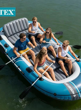 原装正品INTEX漂流者四五人充气船橡皮划艇钓鱼船加厚66324 66325