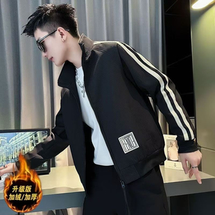 潮流休闲男士 新款 立领拼接灯芯绒外套男装 修身 夹克春秋夹克韩版
