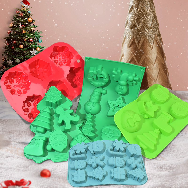 食品级12连6种圣诞节主题造型硅胶烘焙蛋糕