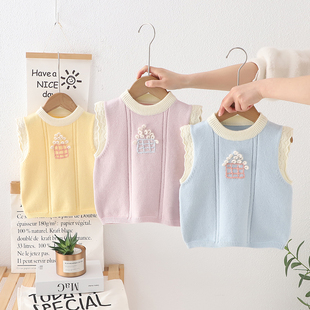 女宝宝毛衣背心坎肩马甲春秋儿童可爱兔子女童套头线衣内搭针织衫