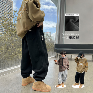 男童冬季加绒运动裤儿童宽松加厚休闲裤大男孩秋冬一体绒直筒卫裤