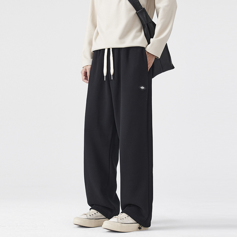 2025新款黑色裤子男加绒保暖抽绳420g休闲运动裤直筒宽松冬季批发